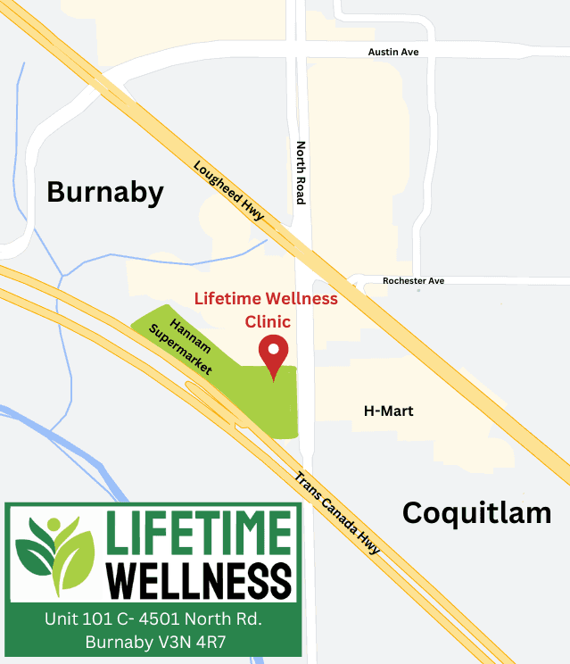 Lifetime Wellness Clinic location - North Road between Burnaby and Coquitlam